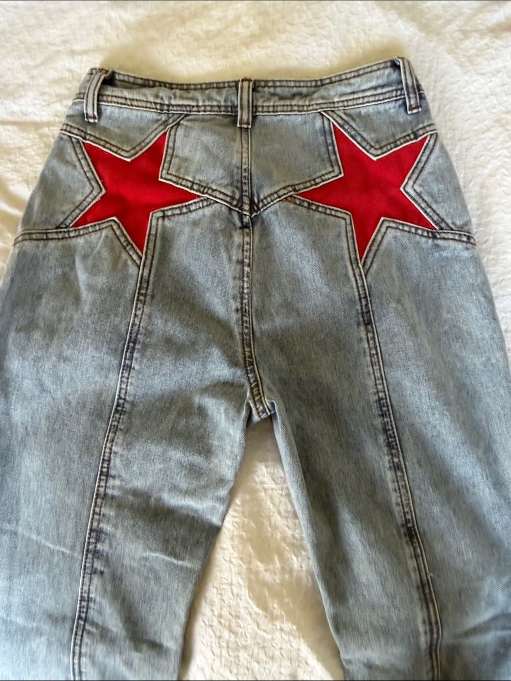 Free People Women’s Light Wash Jeans with Red Star Inset